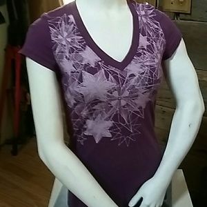 Purple printed v neck tee shirt